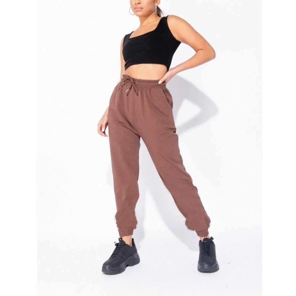 TIE WAIST BROWN JOGGERS